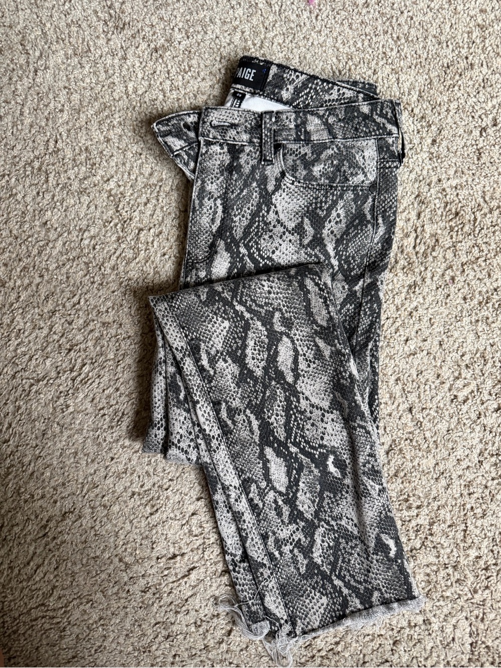 PAIGE Snake-Print Skinny Jeans in Black and White